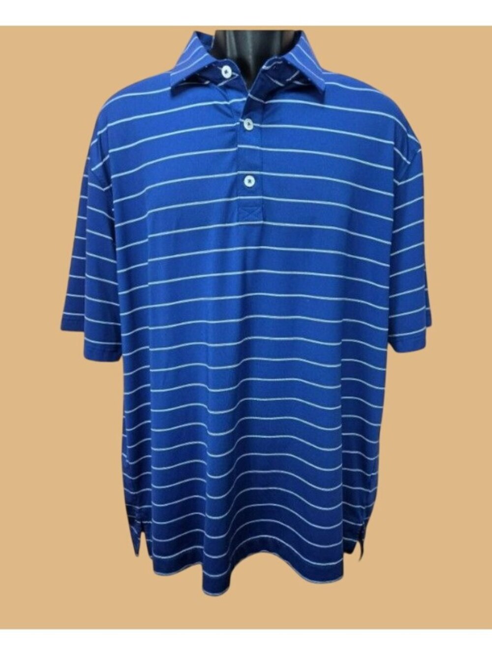 Footjoy FJ Mens Navy Striped Lisle Polo Golf Large
